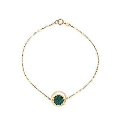 Bracelet avec Mailles et Malachite Ronde en Or 10k - 7.5