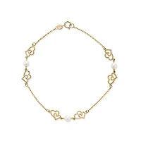 Bracelet avec Mailles Coeurs Inséparables et Perle en Or 10k - 7.5