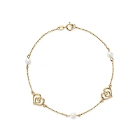 Bracelet avec Mailles Coeurs et Perles en Or 10k - 7.5