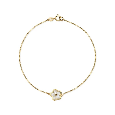 Bracelet avec Mailles Forçat et Trèfle Nacré en Or 10k - 7