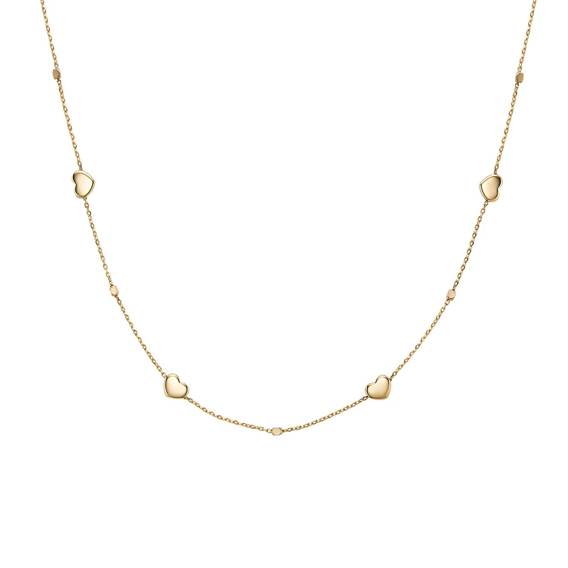 10k Gold Necklace with Beads and Hearts - 18