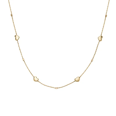 10k Gold Necklace with Beads and Hearts - 18