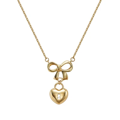 Collier avec Coeur, Cadenas et Noeud en Or 10k - 18