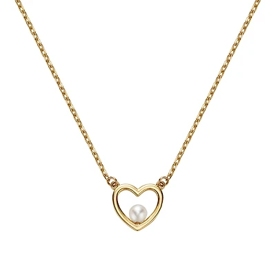 Collier avec Pendentif Coeur et Perle en Or 10k - 18