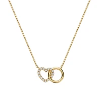 10k Gold Necklace with Interlocking Circle and Heart, Set with Cubic Zirconia - 18