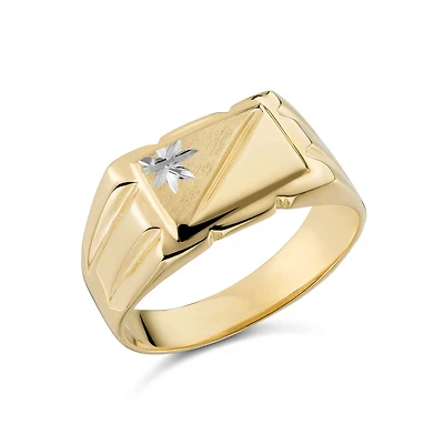 10k Two-Tone Gold Signet Ring with Brushed and Smooth Finishes. Color: 2 tone | Doucet Latendresse