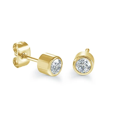 Boucles d'Oreilles Fixes Cylindriques en Acier Inoxydable Plaqué Or avec Zircons Cubiques - 5mm. Color: jaune | Doucet Latendresse