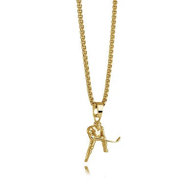 Gold-Plated Stainless Steel Hockey Player Pendant with Chain - 22