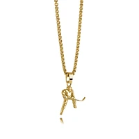 Gold-Plated Stainless Steel Hockey Player Pendant with Chain - 22