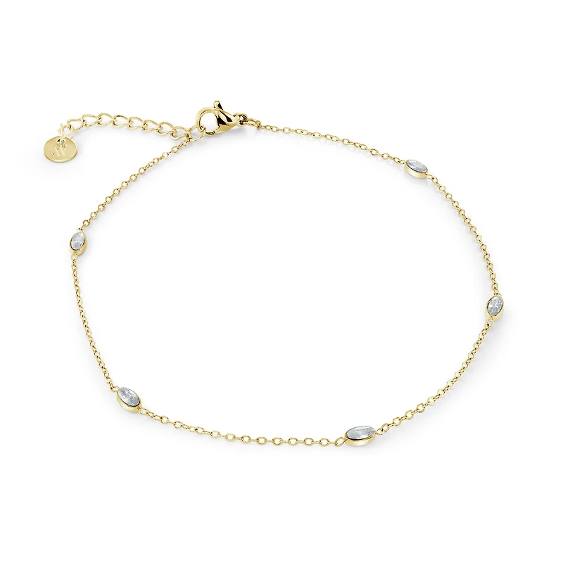 Bracelet en Acier inoxydable Plaqué Or Ovale avec Zircons Cubiques - 7