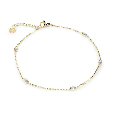 Bracelet en Acier inoxydable Plaqué Or Ovale avec Zircons Cubiques - 7