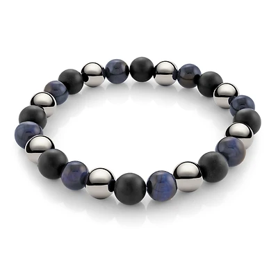 Mixed Blue Tiger's Eye, Hematite, and Matte Onyx Bracelet. Color: whiteblackblue | Doucet Latendresse