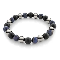 Bracelet Mixe Oeil de Tigre Bleu, Hématite et Onyx Mat. Color: blancnoirbleu | Doucet Latendresse