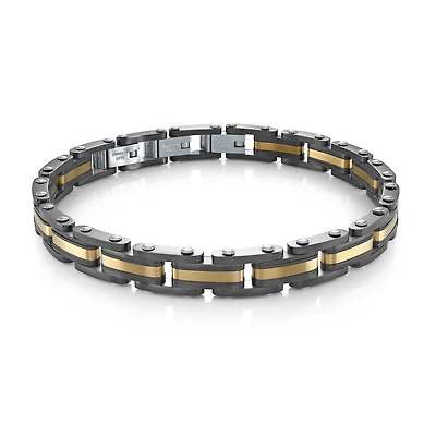 Black and Gold-Plated Stainless Steel Bracelet with 8mm Links - 8.5