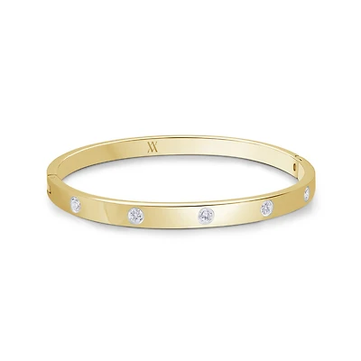 Bracelet Rigide en Acier Inoxydable Plaqué Or 5mm avec Zircons Cubiques - 6.5