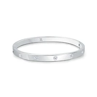 Bracelet Rigide en Acier inoxydable Plaqué Or Blanc 5mm avec Zircons Cubiques - 6.5