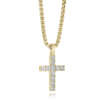 3mm Gold-Plated Stainless Steel Cross Pendant with Cubic Zirconia, with Chain - 22