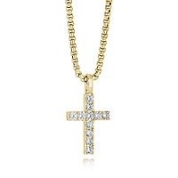 3mm Gold-Plated Stainless Steel Cross Pendant with Cubic Zirconia, with Chain - 22