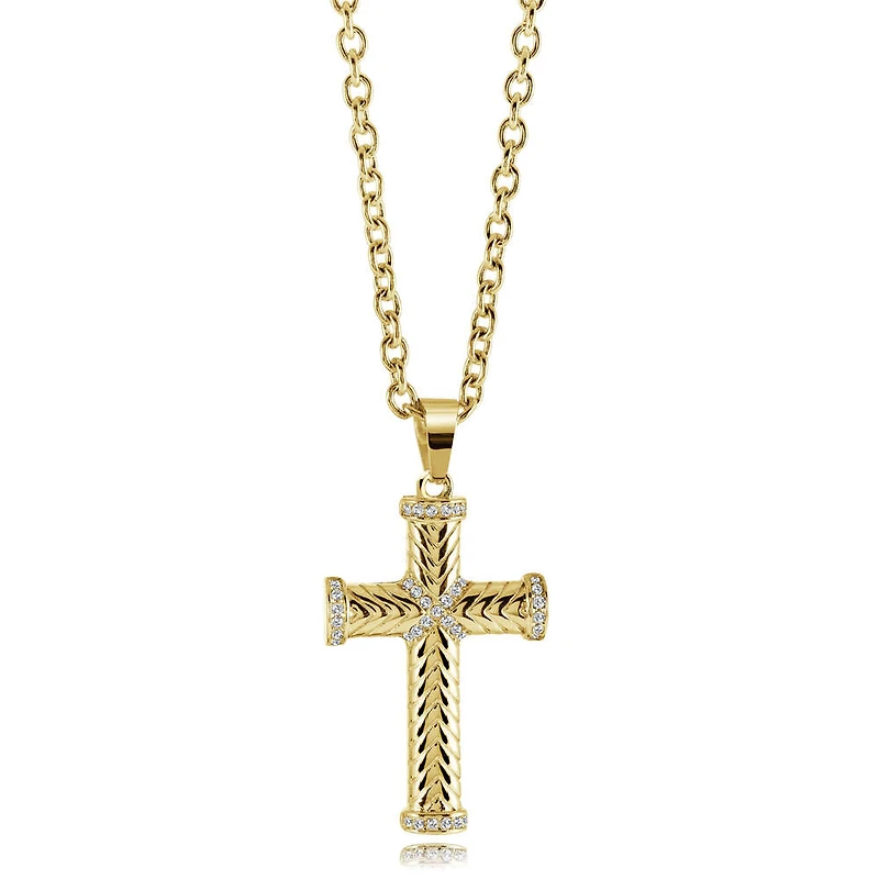 Collier avec Pendentif Croix Chevron en Acier Inoxydable Plaqué Or avec Zircons Cubiques - 20