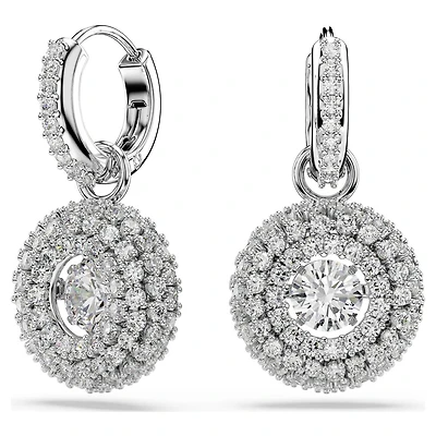 Boucles d'Oreilles Pendantes Sublima en Métal Rhodié avec Crystaux Swarovski - 2.6 x 1.4 cm. Color: blanc | Doucet Latendresse