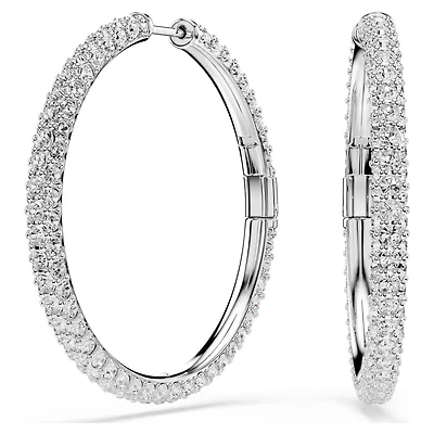 Boucles d'Oreilles Créoles Dextera en Métal Rhodié avec Crystaux Swarovski. Color: blanc | Doucet Latendresse