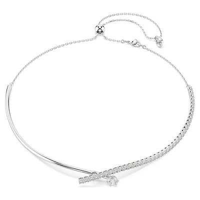 Rhodium-Plated Metal Matrix Necklace with Cubic Zirconia - 30 - 40 cm. Color: white | Doucet Latendresse