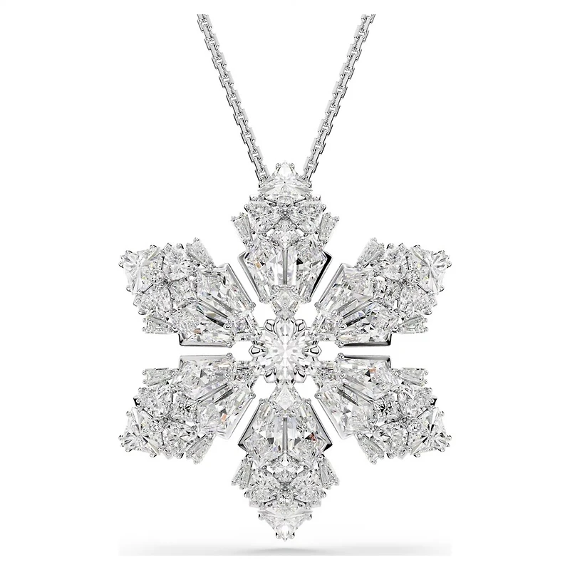 Collier avec Pendentif Flocon de Neige en Métal Rhodié avec Cristaux Swarovski. Color: blanc | Doucet Latendresse