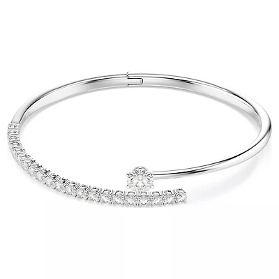 Rhodium-Plated Metal Matrix Bangle with Cubic Zirconia - 17.9 cm. Color: white | Doucet Latendresse