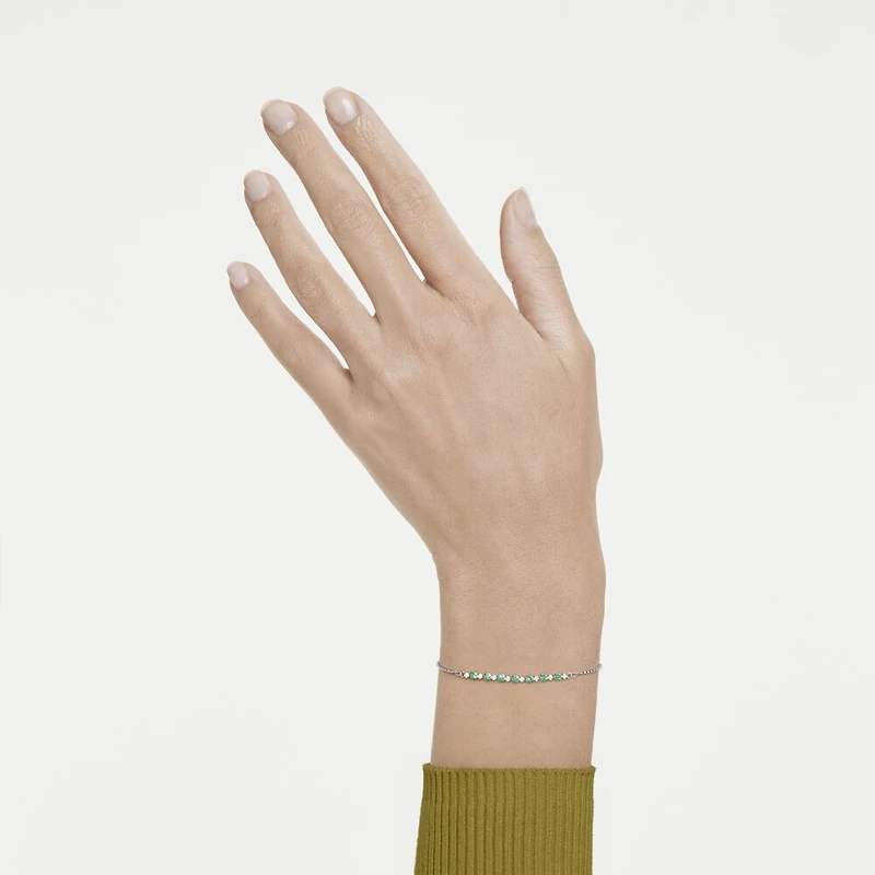 Bracelet Matrix en Métal Rhodié avec Cristaux Swarovski et Zircons Cubiques Verts - 24cm. Color: blanc | Doucet Latendresse