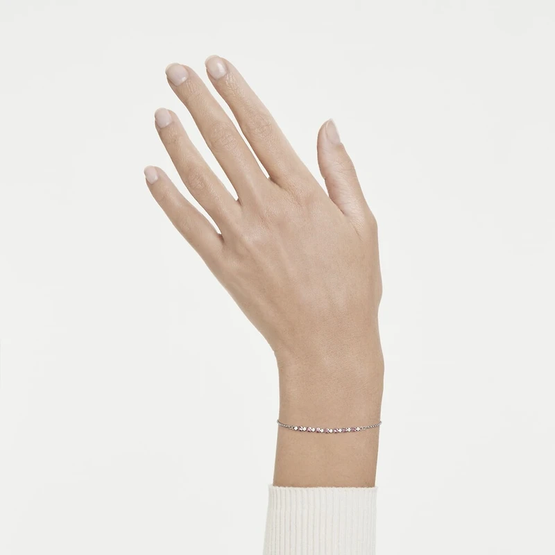 Bracelet Matrix en Métal Rhodié avec Cristaux Swarovski et Zircons Cubiques Roses - 24cm. Color: blanc | Doucet Latendresse