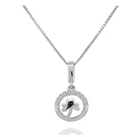 Chaine avec Pendentif Cercle et Trèfle en Argent Sterling Serti de Zircons Cubiques. Color: blanc | Doucet Latendresse