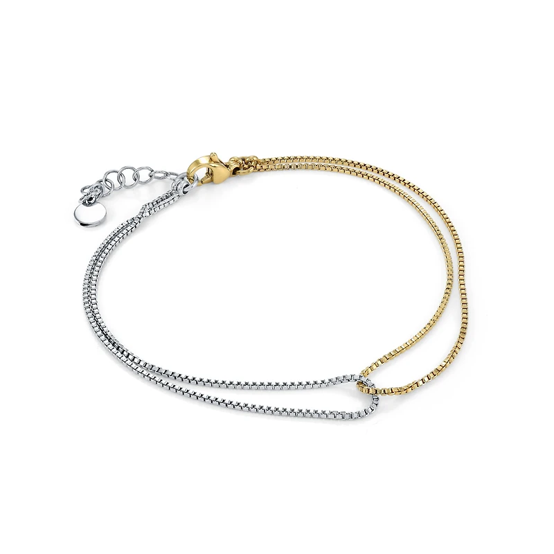 Bracelet Double Rangée en Acier Inoxydable Plaqué Or - 7