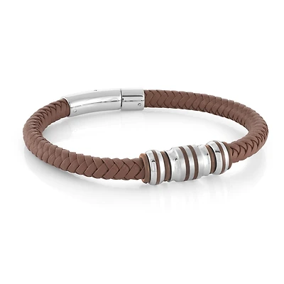 Bracelet en Cuir Brun avec Fermoir en Acier Inoxydable - 8.25