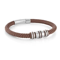Bracelet en Cuir Brun avec Fermoir en Acier Inoxydable - 8.25