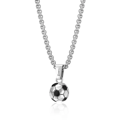 Collier avec Pendentif Ballon de Soccer Noir et Blanc en Acier Inoxydable