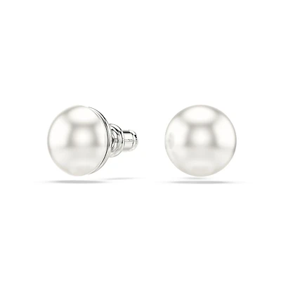 Boucles d'Oreilles Matrix Fixes avec Perles de Cristaux Plaqué Rhodium - 1 x 1 cm. Color: blanc | Doucet Latendresse