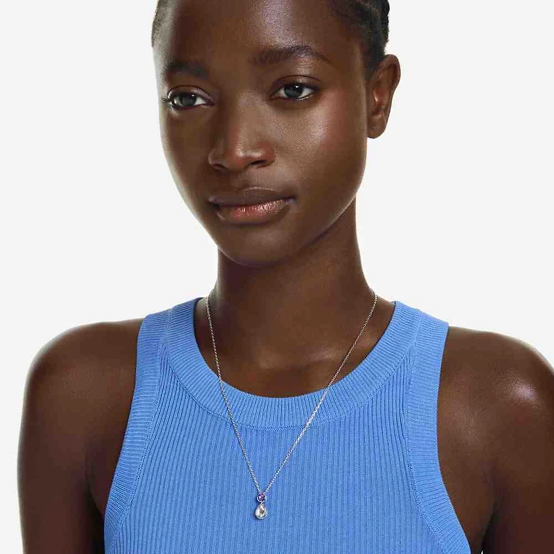 Collier Chroma en Métal Rhodié avec Pendentif Serti de Cristaux Swarovski - 38 - 45 cm. Color: blanc | Doucet Latendresse