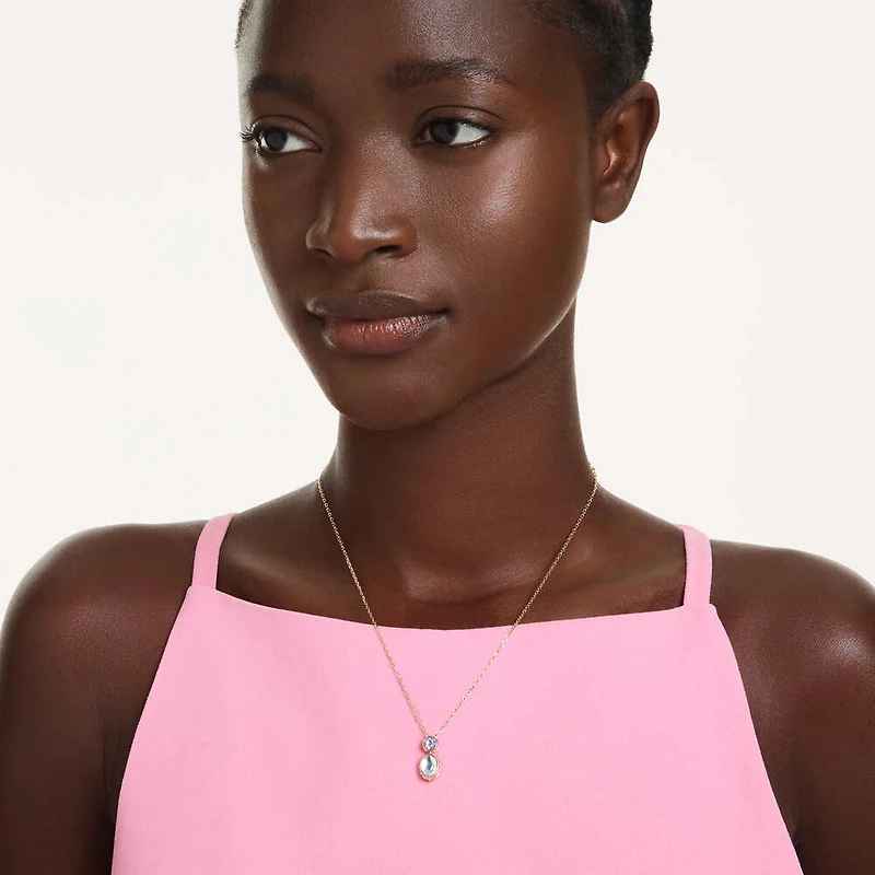 Gold-Plated Chroma Necklace with Pendant Featuring Two Swarovski Crystals - 17