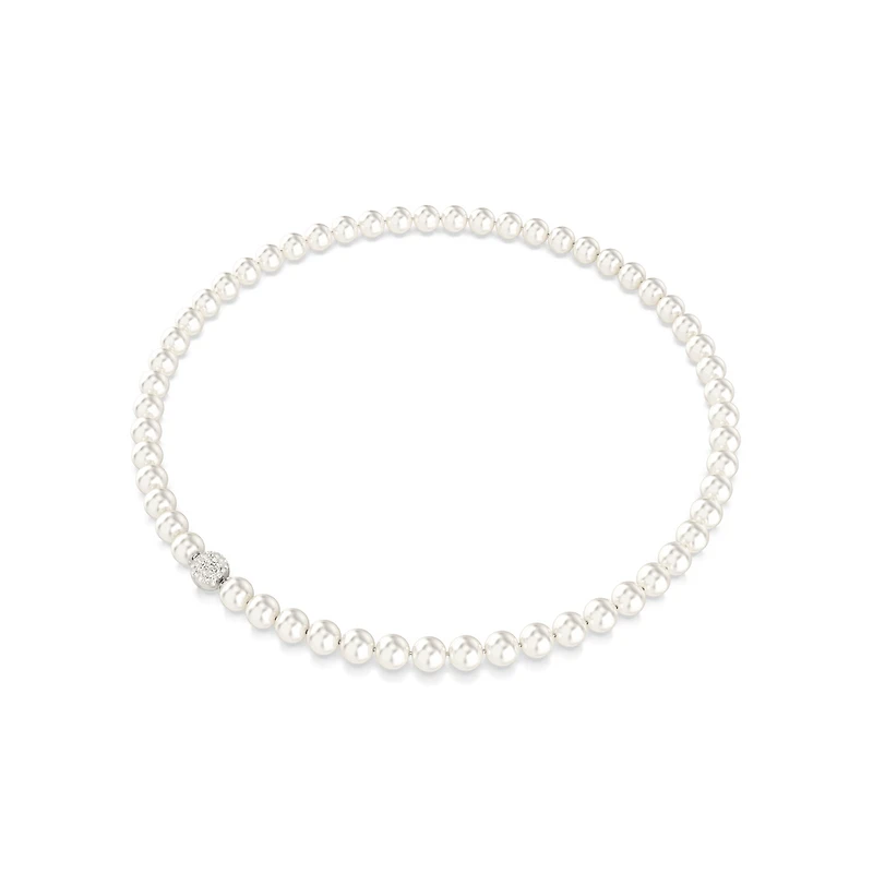 Rhodium-Plated Swarovski Crystal Pearl Necklace - 15