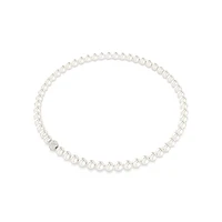 Rhodium-Plated Swarovski Crystal Pearl Necklace - 15