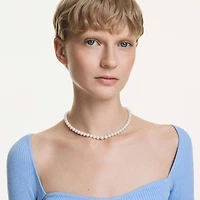 Rhodium-Plated Swarovski Crystal Pearl Necklace - 15