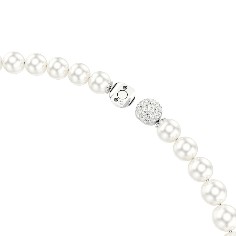Rhodium-Plated Swarovski Crystal Pearl Necklace - 15