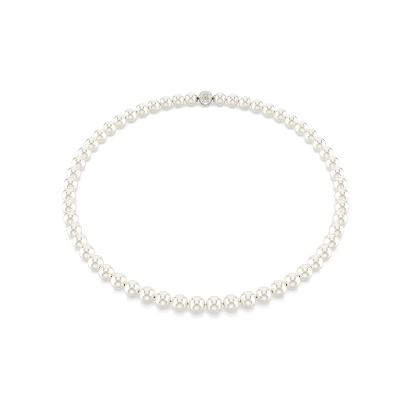 Rhodium-Plated Swarovski Crystal Pearl Necklace - 15