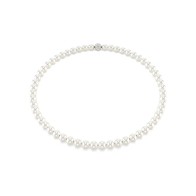 Rhodium-Plated Swarovski Crystal Pearl Necklace - 15