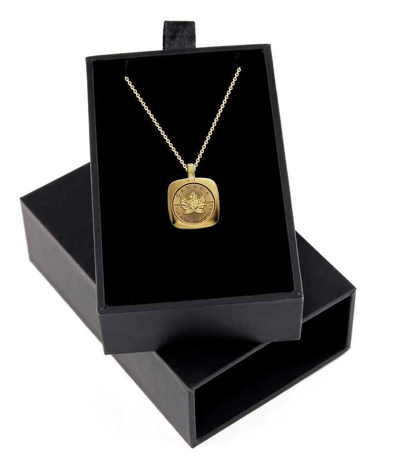 Pendentif Feuille d'Érable (FÉO) en Or 24K et Chaîne en Or 18K - 18