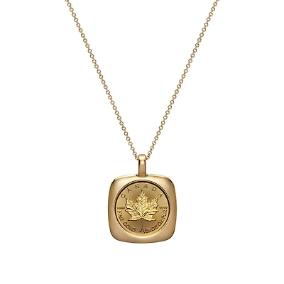 Pendentif Feuille d'Érable (FÉO) en Or 24K et Chaîne en Or 18K - 18