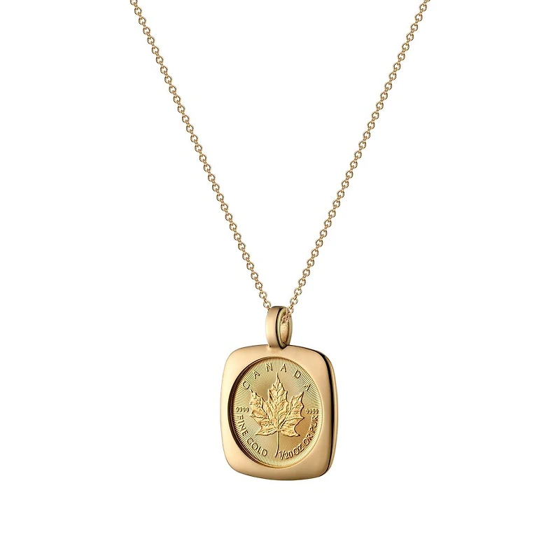 Pendentif Feuille d'Érable (FÉO) en Or 24K et Chaîne en Or 18K - 18