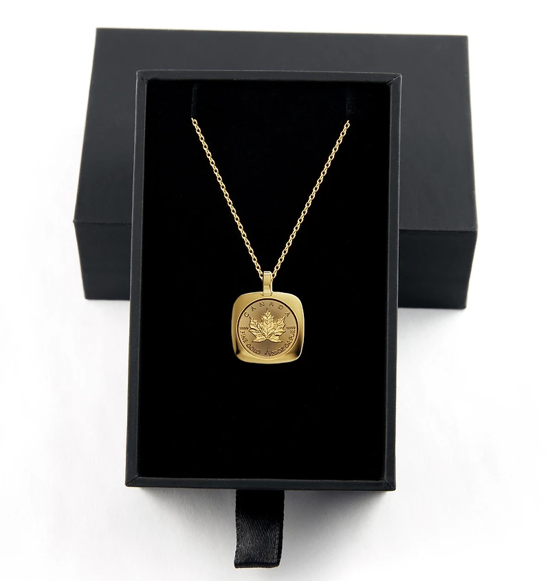 Pendentif Feuille d'Érable (FÉO) en Or 24K et Chaîne en Or 18K - 18