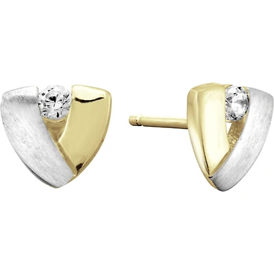 Stud earrings for women - 10K 2 tone Gold (yellow and white) & cubic zirconia. Color: 2 tone | Doucet Latendresse