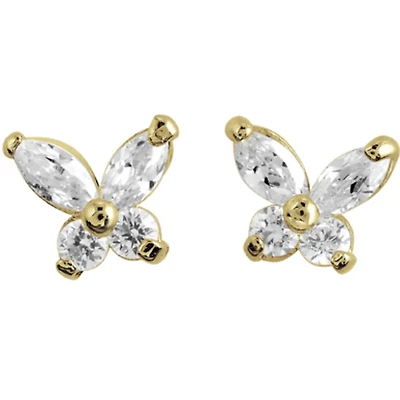 Boucles d'oreilles papillons à tiges fixes serties de zircons cubiques pour enfants - Or jaune 14K. Color: jaune | Doucet Latendresse